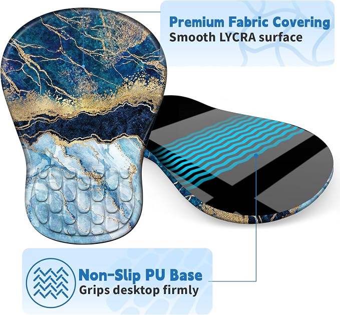 YIWEI Ergonomic Mouse Pad with Wrist Rest for Carpal Tunnel Pain Relief | Memory Foam Wrist Support,Non-Slip Rubber Base, Keyboard Computer Mousepad,Lycra Cloth Surface,Gaming Home Office