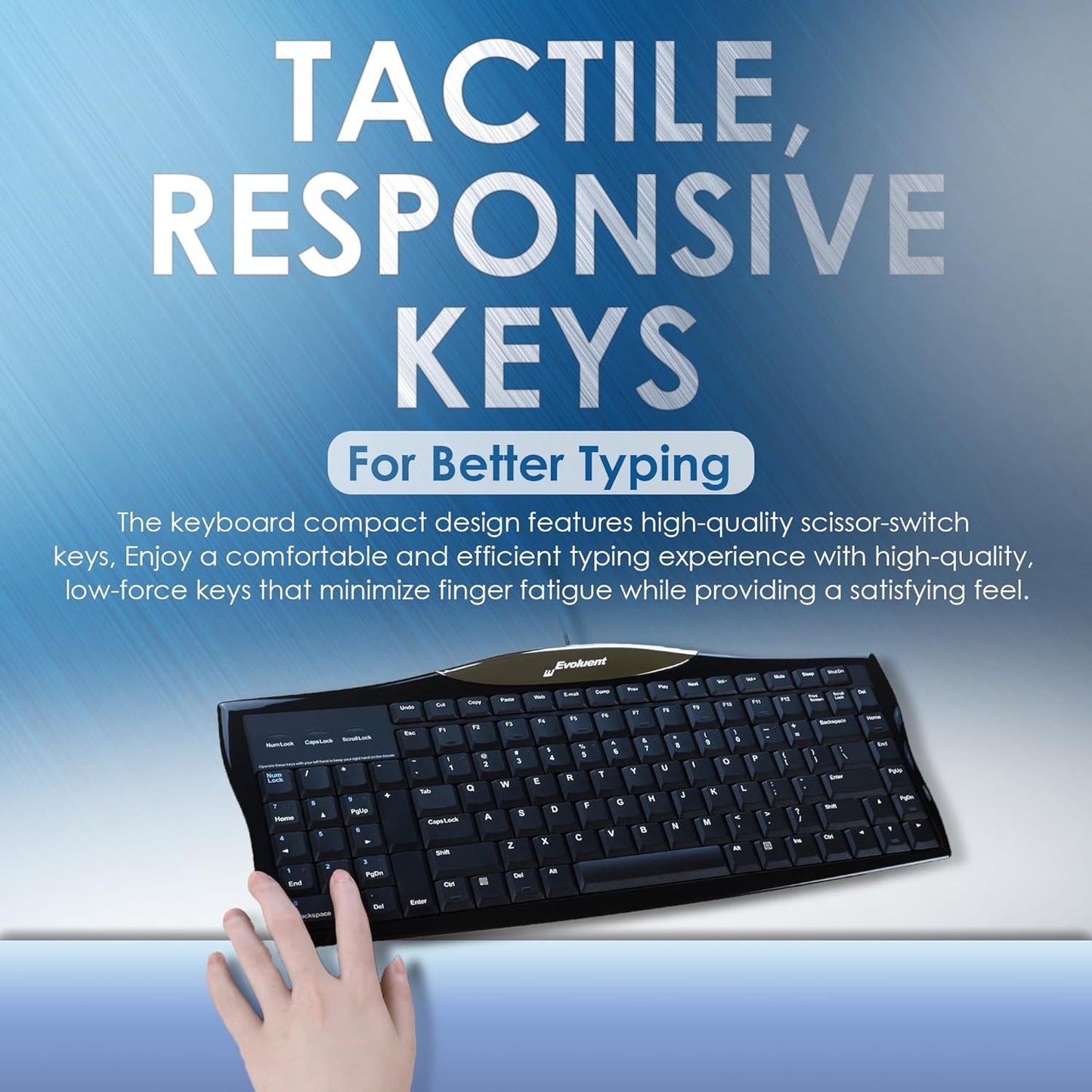 Evoluent R3K Reduced Reach Right-Hand Keyboard – Wired USB Compact with Numeric Pad, Ergonomic Computer Keyboards for Comfortable Typing, Black Full-Size PC Keyboard with One-Touch Shortcut Keys