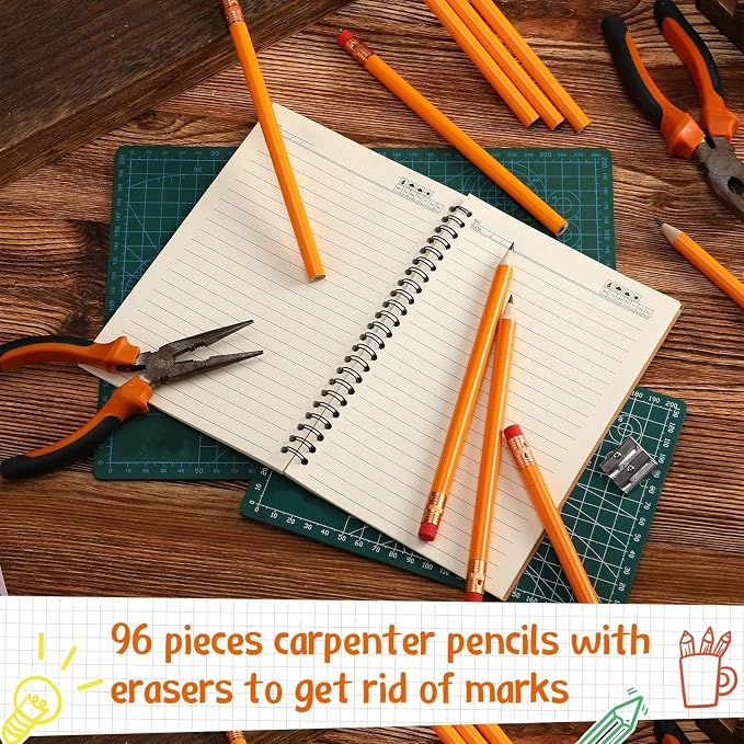 Fainne 96 Pcs Jumbo Pencil with Black Core Cedar Wooden Pencil with Eraser for Carpenters Students Teachers School Construction Woodworkers Beginners Office Workers (Orange,Classic)