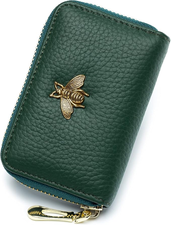 imeetu RFID Credit Card Holder, Small Card Wallet Women, Leather Card Case | Genuine Leather Women's Card & id Cases, Change Coin Purse with Zipper Keychain id Window, 20 Colors & 3 Styles, Daily, Gifts