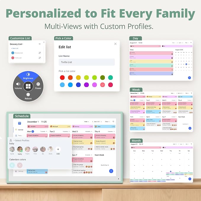 Dragon Touch 15.6 inch Digital Calendar & Chore Chart - Interactive Touchscreen Smart Family Planner,Digital Picture Frame for Mom, Women, Christmas & Weddings Mint Green