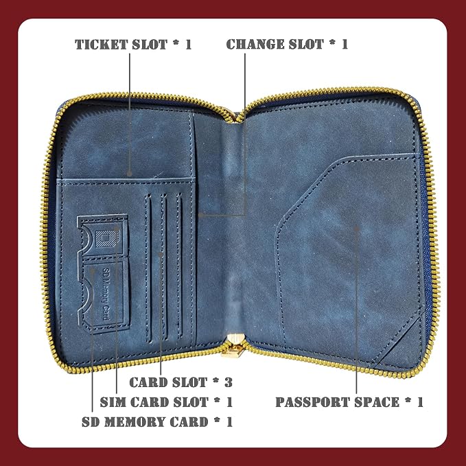 Passport Holder with Tether and Carabiner Clip to Prevent Loss and Theft, Rfid Passport Holder for Travel, Passport Cover, Wallet & Case for Men and Women (Blue - Tether and Carabiner)