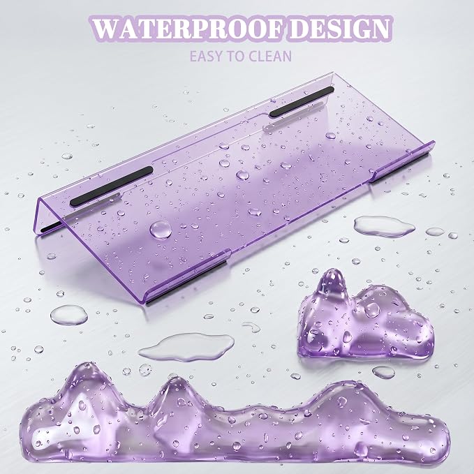 Acrylic Computer Keyboard Stand with Gel Mountain Wrist Rest Keyboard Riser with Comfortable Clear Silicone Mouse Wrist Pad Ergonomic Tilted Transparent Keyboard Holder for Desktop Office Purple