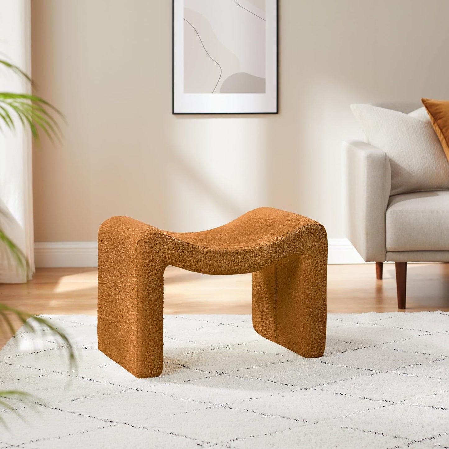 Large Footstool Ottoman, Multi-Functional Modern Foot Stool, Sofa Footrest Extra Seating for Living Room, Entryway, Hallways and Bedrooms, Large, Curry