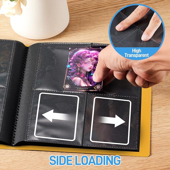 Card Binder, Upgraded 4 Pockets Trading Card Collection Binder for Cards, 160 Pockets Mini Card Book Holder Album - Yellow