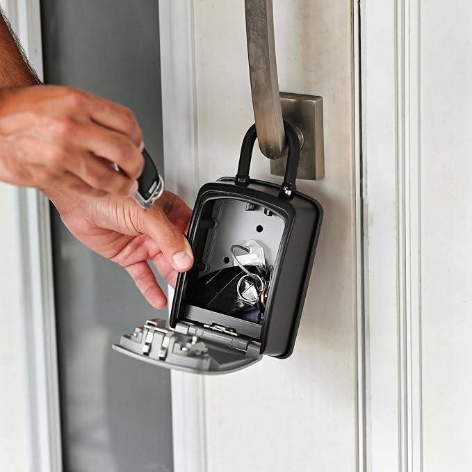 Iron Lock® XXL Portable Key Lock Box, U-Shackle 4-Digit Code (XXL, Grey) | Holds 20-30 keys plus fobs, cards & remotes; unique built-in tray; weather resistant; wall-mount hardware included