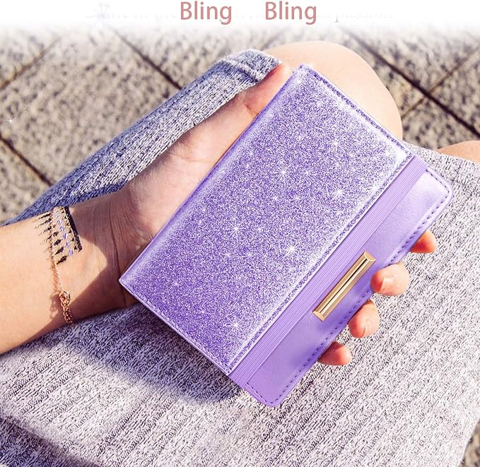 Coco Rossi Passport Holder for Travel Women Slim RFID Passport Cover Wallet | Travel Essentials, Passport Book Holders, Passport Wallet Cover Case, PU Leather, Cute, Thin, Spliced Design, Glitter Purple