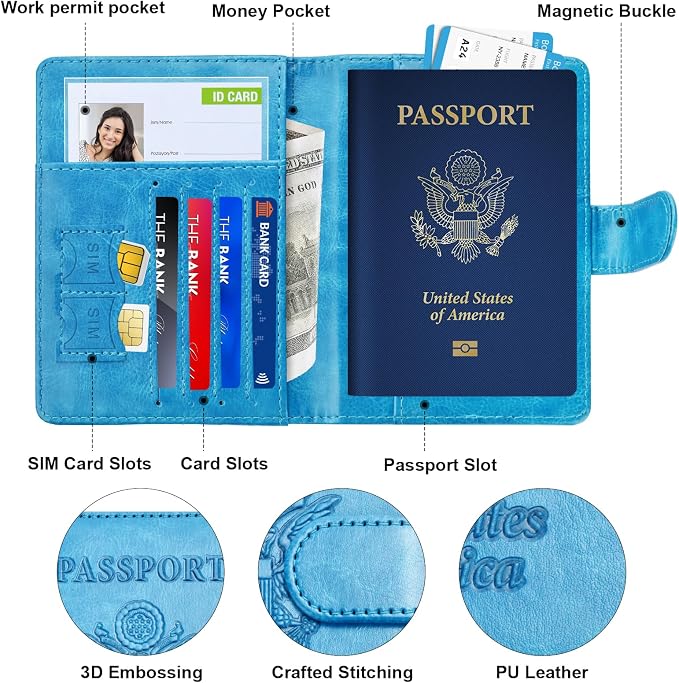 Herain Passport Holder for Travel Essentials, 2 Pcs Passport Cover Wallet Case Travel Gifts Women Men Family, RFID Passports Book Card Holders Travels Cruise Accessories Must Haves