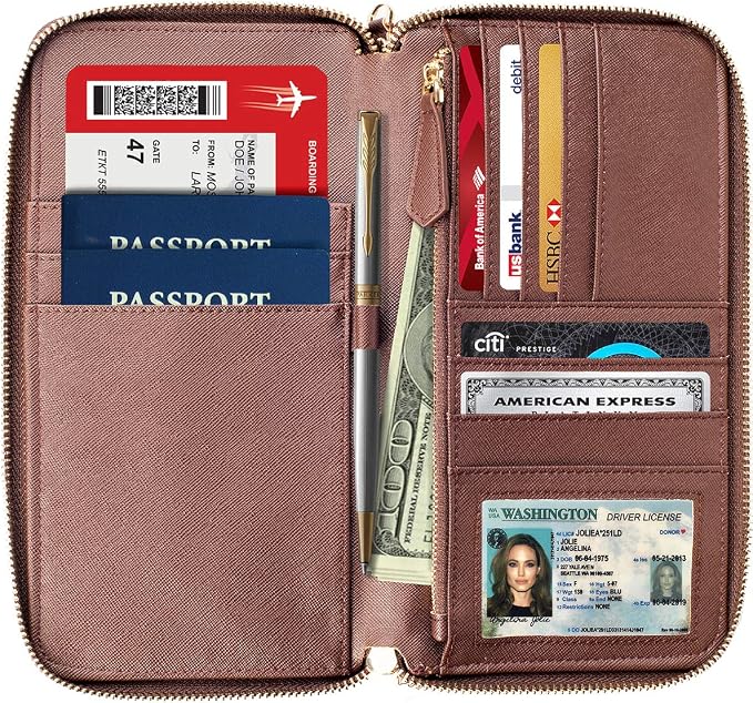 Travel Document Organizer - RFID Passport Wallet Case Family Holder Id Wristlet