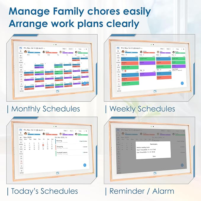 15.6" Digital Wall Calendar No Monthly Fee Family Hub Touchscreen | Multi-calendar Merger Smart Ambient Brightness Large Recipe Library