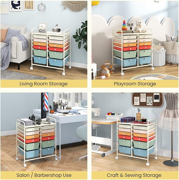 BECOMFORT 12-Drawer Rolling Cart with Drawers, Storage Cart on Wheels, Teacher Classroom Organizers with Metal Frame, Mobile Craft Cart, Trolley Utility Cart for School Office Play Room