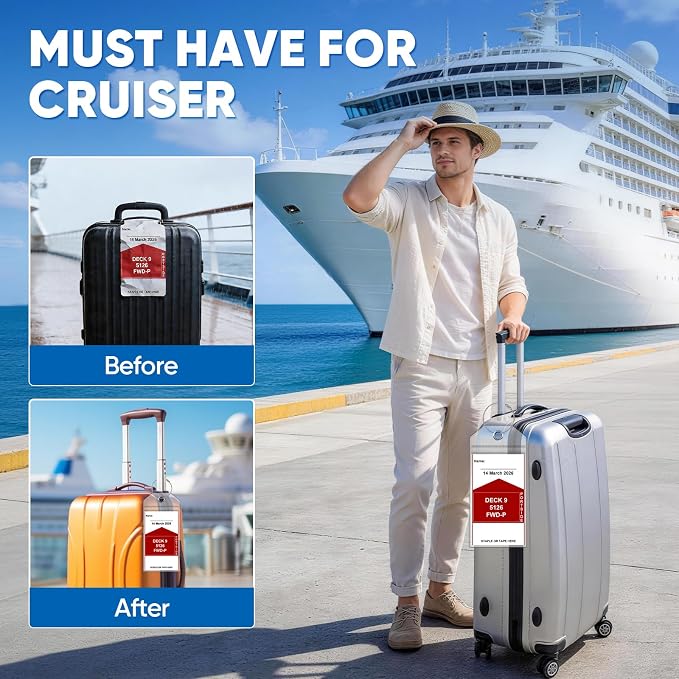 6 Pack Luggage Tags，Cruise Essentials 2026 &Travel Essentials，Cruise Must Haves for NCL, Princess, Carnival, Royal Caribbean & Celebrity Cruise Ships