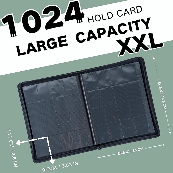 1000+ Pockets Trading Card Binder, 16-Pocket Card Ablum Compatible with MTG,Sports Cards & Other Standard Size Trading Cards (Light Green)