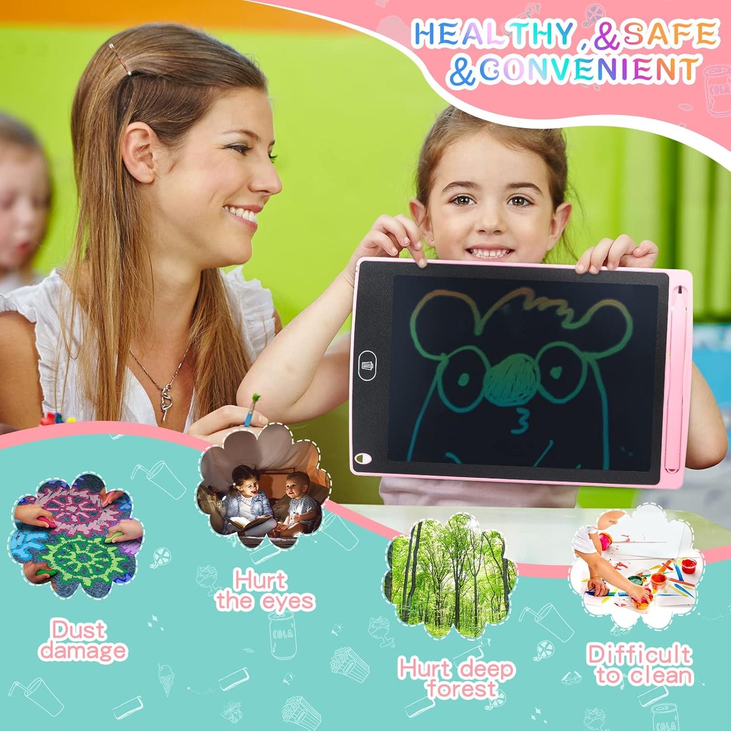 Zonon 4 Pcs LCD Writing Tablet 8.5 Inch Doodle Board Tablet Drawing Gifts LCD Writing Board Electronic Erasable Reusable Colorful Screen Pad(Blue, Red, Green, Pink)