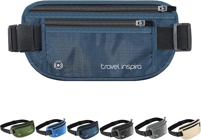 Travel Money Belt with Slim Anti-Theft RFID Passport Holder for Travel | Waist Pack Concealed under Clothes for Ultimate Protection of Credit Cards, Cash, Passport & Documents, Navy Blue
