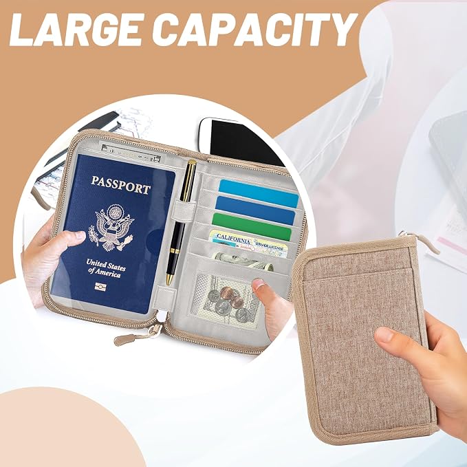 Passport Holder for Travel, RFID Blocking Wallet for Couples Men and Family | Multi-compartment organizer holds passports, cards, tickets, IDs and cash for women, couples and international family travel