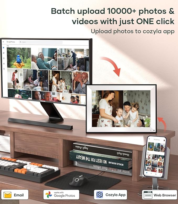 Cozyla 10.1'' WiFi Digital Picture Frame for Storing Memories | No Subscription & Free Unlimited Storage, Share Photo＆Video via Apps, Auto-Rotate WiFi Electronic Photo Frame for Gifting