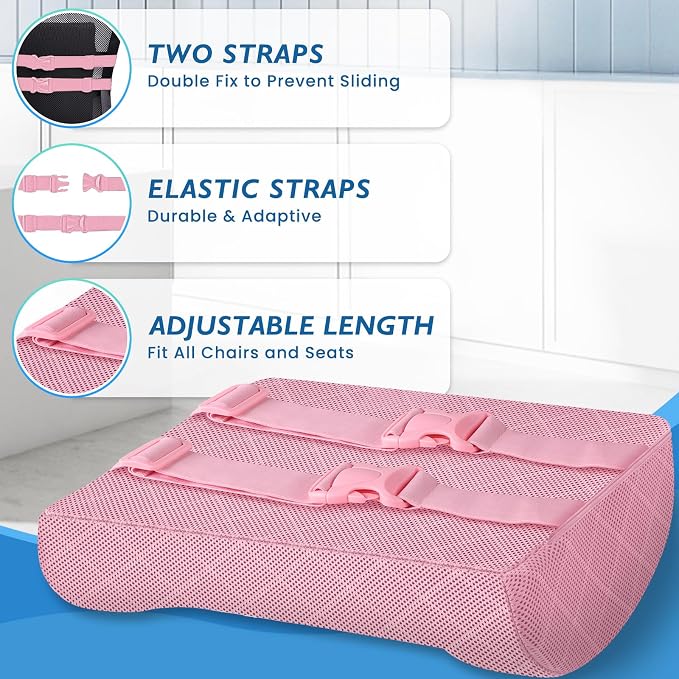 Lumbar Support Pillow for Office Chair, Back Support, Memory Foam, Pink | Improve Sitting Posture & Back Pain Relief. Lumbar Pillow Fits Office, Gaming & Car Chairs with Adjustable Dual Straps