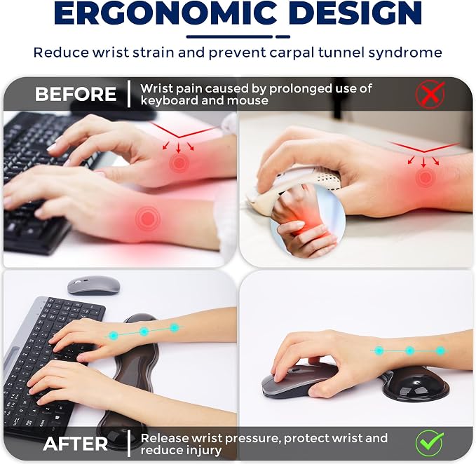 Gel Wrist Rest for Keyboard and Mouse, Wrist Rest for Keyboard, Mouse Wrist Support, Pain Relief, Cool Touch, Non-Skid, Keyboard and Mouse Wrist pad Set
