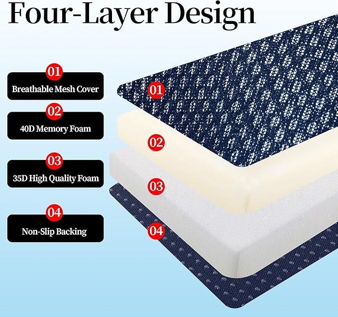 MABOZOO Extra Thick Chair Cushions, Office Chair Booster Seat Cushion to Raise Seat Height for Pain Relief,18 x 16 x 6 inch Non Slip Memory Foam Thick Cushion with Carry Handle（Navy Blue）