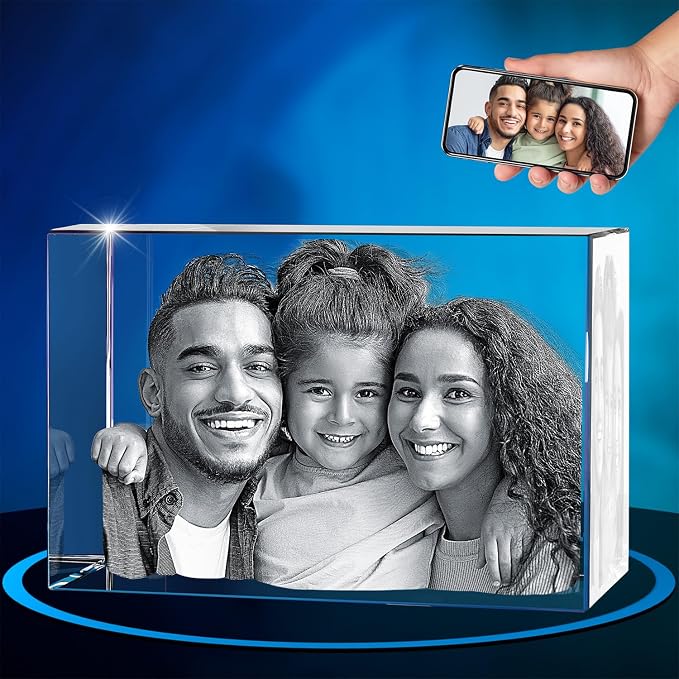 ArtPix 3D Crystal Photo, Personalized Gifts for Women, Wife, Mom, Her, Him, Men, Great Customized Gift With Your Own Photo - Anniversary, Wedding, Birthday - Custom Glass 3D Laser Etched Picture Frame