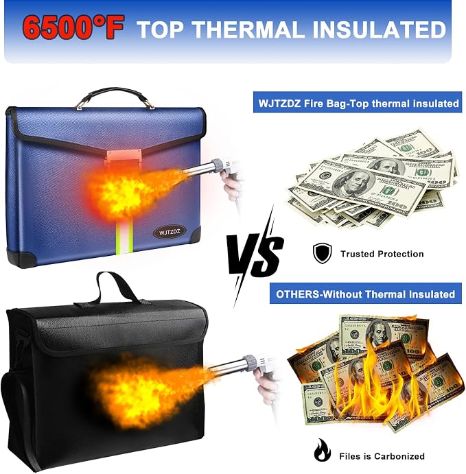 6500°F Large Capacity Upgraded Fireproof Money Bag with Lock,10 Layers of Heat Insulated Materials with Waterproof Zipper/Reflective Strip with Handle for Cash/Important Documents