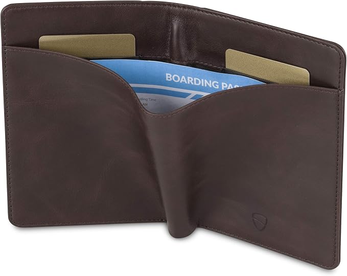 Vaultskin KENSINGTON Passport Holder for Travel, RFID Wallet (Brown) | Slim genuine leather book cover, small case for men and women, inner sleeve, cards, cash, scan blocking protection, gift box
