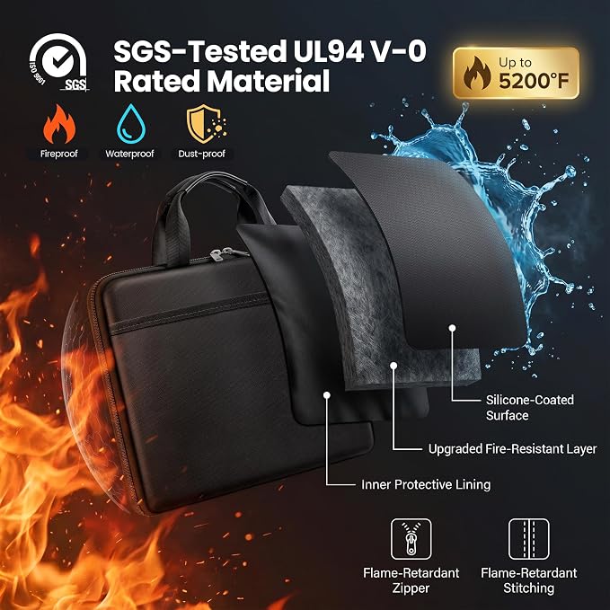 TILYMOL Fireproof Document Bag (5200℉) with Upgraded Heat Insulated Layers | Waterproof Document Bag with Handle for Important Paper, Passports & Valuables, Secure Storage for Home, Office & Travel