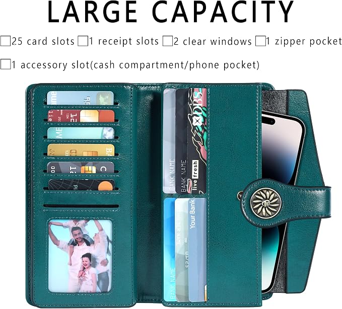 Travelambo Women's Wallet RFID Blocking Trifold Clutch Large Capacity Credit Card Holder Travel Purse