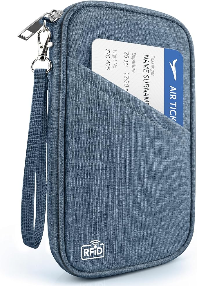 Passport Holder Family RFID Travel Document Organizer for Women Waterproof Passport Wallet Men Portable Case for Cards, Boarding Pass, ID, Money, Tickets with Zipper