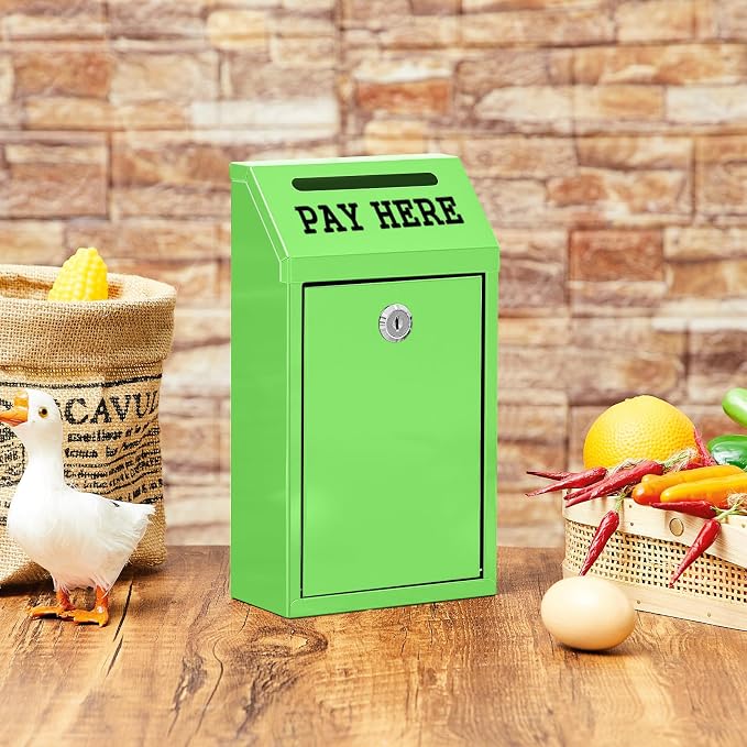 Yaocom Safe Metal Cash Box for Farm Stand – Money Drop and Secure Donation Collection, Wall Mount Lockable Unit with Pre Drilled Holes for Outdoor Self Serve(Grass Green,10.2 x 5.7 x 2.8 Inch)