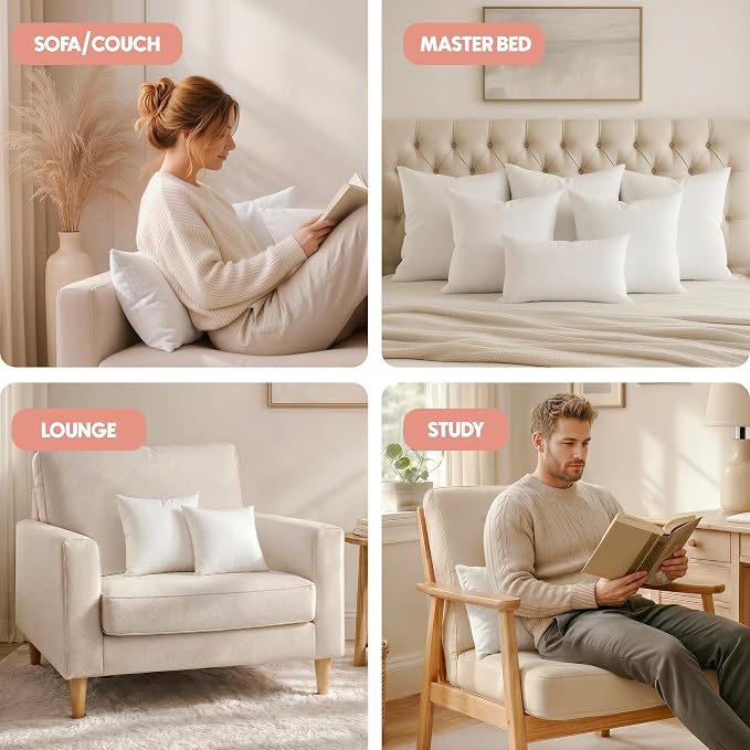 Utopia Bedding 14x14 Pillow Inserts, White Throw Pillows for Couch, 2 Pack | Indoor cushion inserts for bed, sofa & couch, Supportive & fluffy decorative pillows for everyday comfort, Set of 2, White