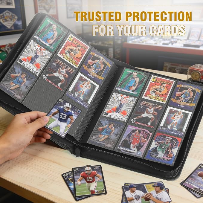 Trading Card Binder, Card Binder 9 Pocket for Trading Cards, Holds 540 Cards, Zippered Premium Card Collection Binder Album for Game Card, Sports Card, Yugioh, MTG (Black)