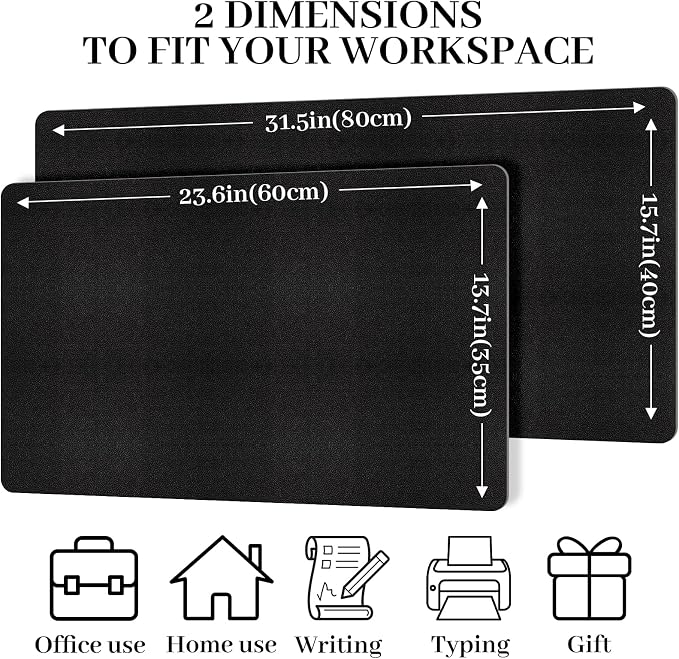 Leather Desk Pad Mat, Black Desk Mat, 23.6" x 13.7" | Non-slip and Waterproof Computer Mat, Desk Protector for Office/Home, Desk Accessories
