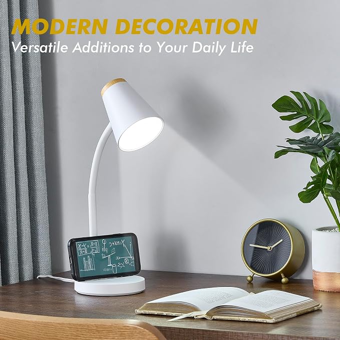 EJIAXIN Desk Lamp for College Dorm Room - Small LED Desk Lamp Touch Dimmable Reading Light for Home Office - Adjustable Flexible Gooseneck Table Lamp for Bedside Bedroom Nightstand White