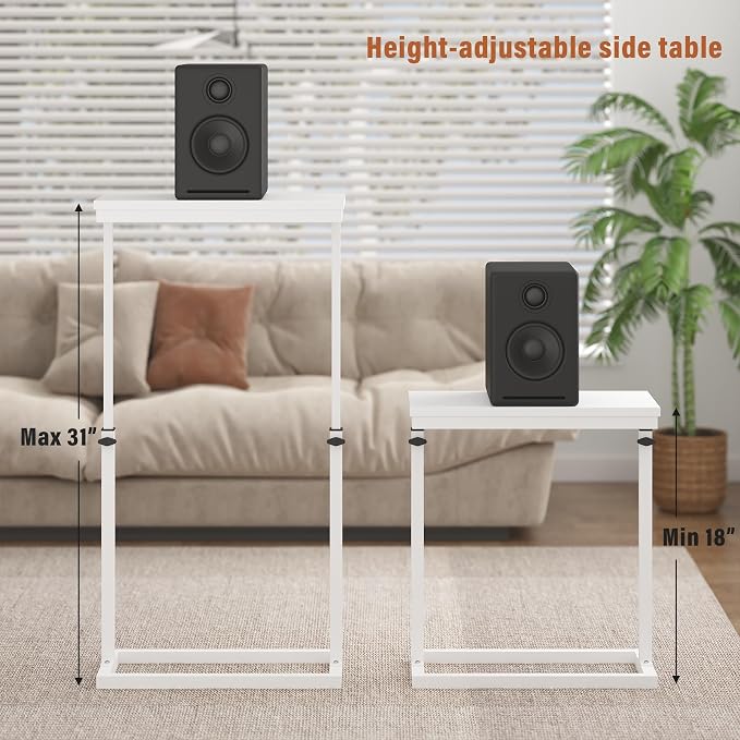 TUTOTAK End Table, Side Table, Tall Couch Table, Sofa Table | for Living Room, Bedroom, White TB01BW083P