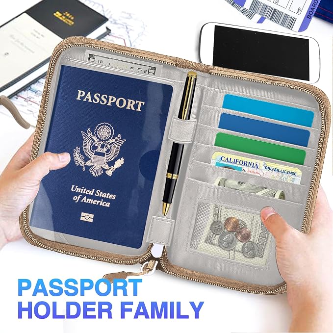 Passport Holder for Travel, Women Rfid Blocking Passport Wallet, Travel Essentials Premium Wallets, Waterproof Passport Holders Bag for Men Traveling, Travel Document Organizer Credit Cards Case