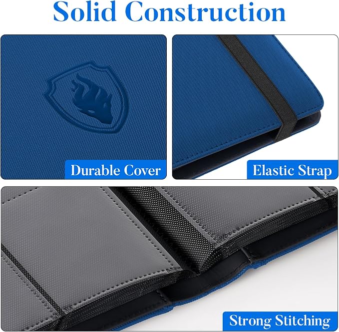 Premium 9 Pocket Card Binder for 360 Cards, Fabmaker PU Cover Trading Card Binder, Sturdy Card Collection Album, Sleek Card Holder Folders for Game Cards & Sports Cards, Royal Blue