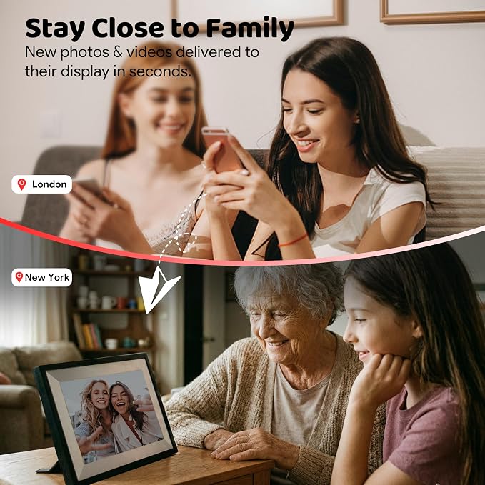 Frameo 10.1" Digital Picture Frame Photo & Video Sharing Gift for Parents | Instant Photo & Video Sharing, 1280x800 HD IPS Touchscreen, 32GB Storage, microSD Card Support, Private Family Sharing