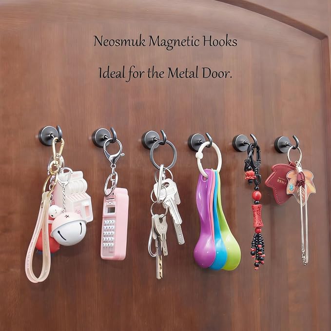 Neosmuk Magnetic Hooks, Heavy Duty 40lb+ Strong Magnet Hook for Cruise Cabins, Cruise Essentials 2026 for Hanging, Metal Wall Refrigerator Hangers (Gunmetal, 10 Pack)