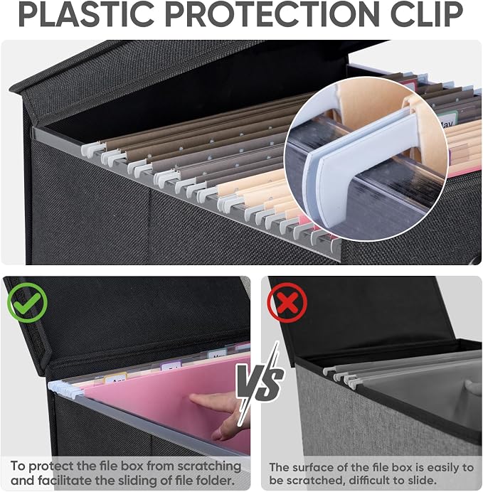 BALEINE File Organizer Box with Lid, Collapsible Hanging File Storage Box | Smooth Plastic Rails, Textured Fabric Exterior, Collapsible Hanging File Folder Box for Office Document Storage