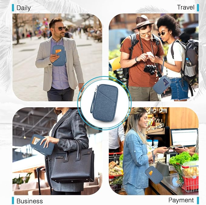 Passport Holder Family RFID Travel Document Organizer for Women Waterproof Passport Wallet Men Portable Case for Cards, Boarding Pass, ID, Money, Tickets with Zipper