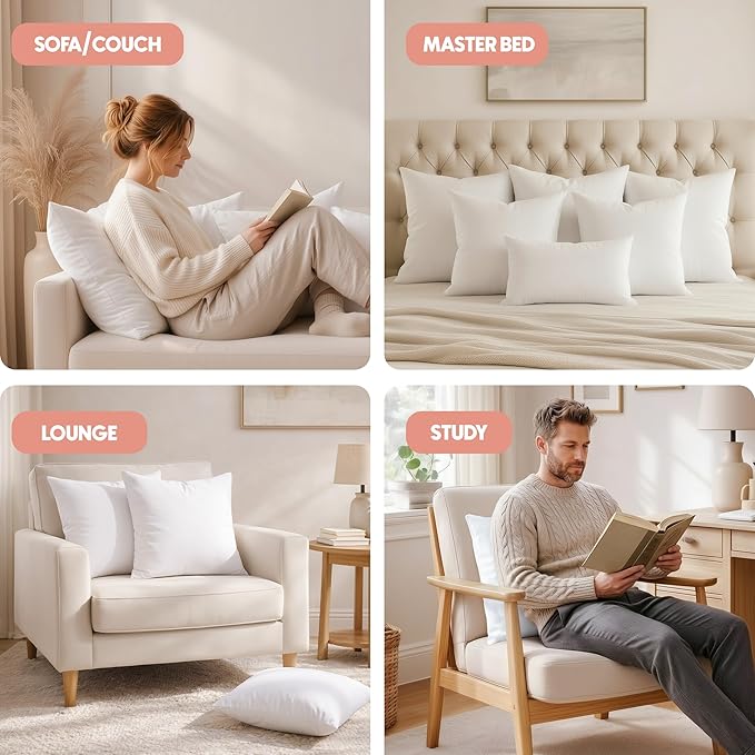 Utopia Bedding 24x24 Pillow Inserts, White Throw Pillows for Couch, 2 Pack | Indoor cushion inserts for bed, sofa & couch, Supportive & fluffy decorative pillows for everyday comfort, Set of 2, White