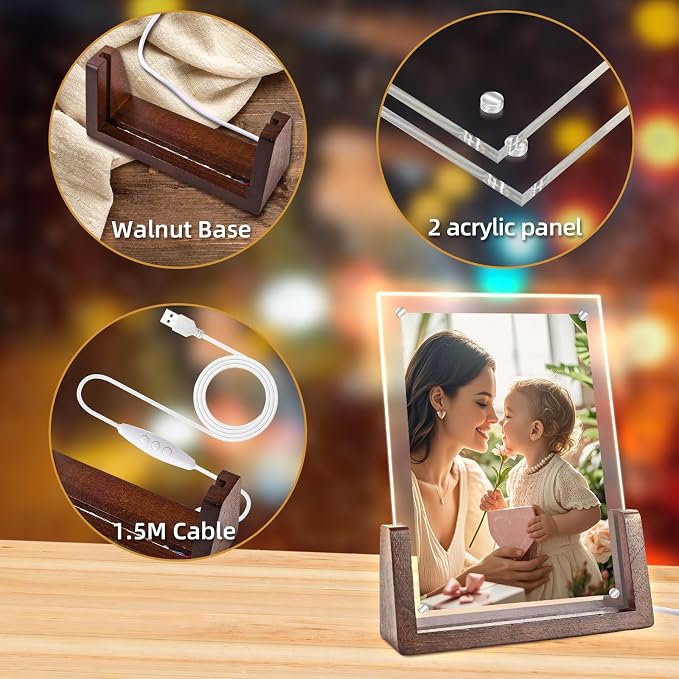 5x7 Picture Frame LED Light Up – Color Changing Acrylic Photo Frame for Mother’s Day, Mom, Grandma – Holds 4x6 or 5x7 Photos (Vertical) – Cute Night Light & Desk Lamp Decor