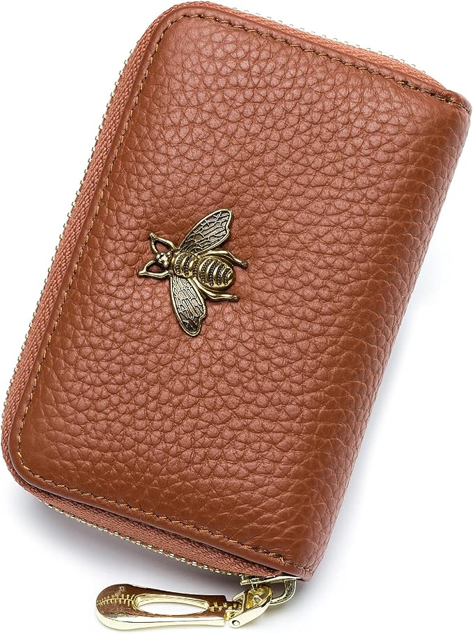 imeetu RFID Credit Card Holder, Small Card Wallet Women, Leather Card Case | Genuine Leather Women's Card & id Cases, Change Coin Purse with Zipper Keychain id Window, 20 Colors & 3 Styles, Daily, Gifts