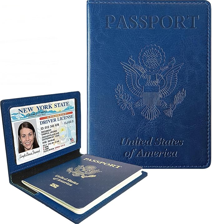 Sizobi Passport Holder for Travel Men, RFID Blocking Passport Covers Case | Passport Wallet Card Slot, International Travel Must Haves Travel Accessories for Women, Cruise Ship Essentials Gifts, Blue