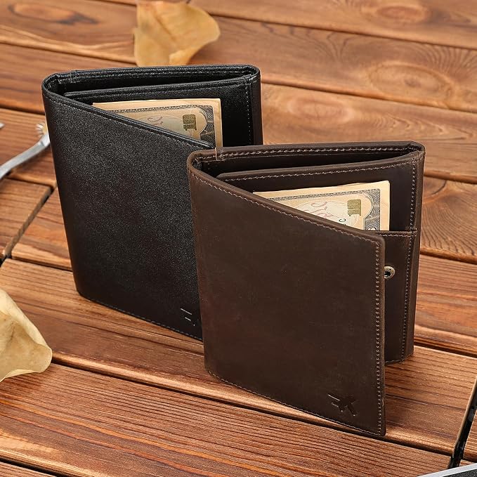 Polare Napa Leather Pilot Wallet Passport Holder RFID Blocking Tri-fold Travel Cover Document Organizer for Aviation Professionals (Black with AirTag Slot)
