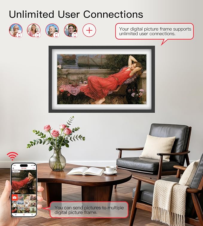 BIGASUO 21.5" Large Digital Picture Frame 64GB, Frameo Digital Photo Frames WiFi with 1920x1080 FHD IPS Touch Screen, Share Photos/Videos Via Frameo App/USB/SD, Photo Gifts for Parent and Grandparent