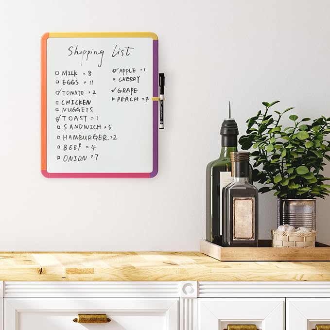 Mr. Pen- Dry Erase Board, 14” x 11” with a Black Dry Erase Marker | Colorful Frame, Small Mini White Board for Students, Fridge, Wall, Locker, Includes Double Sided Tapes