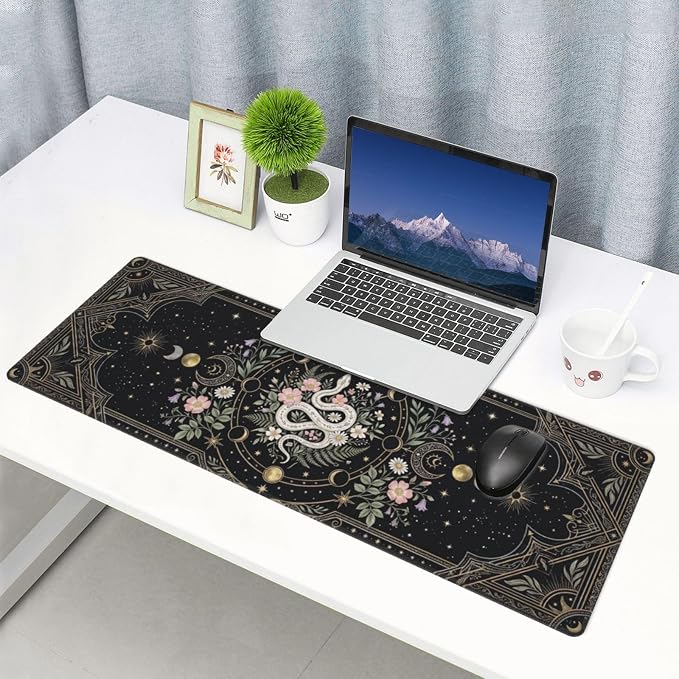 Mysterious Snake Gaming Mouse Pad Large Extended Desk Mat Non-Slip Rubber Base Keyboard Pad with Stitched Edges for Office Gaming 31.5x11.8 in